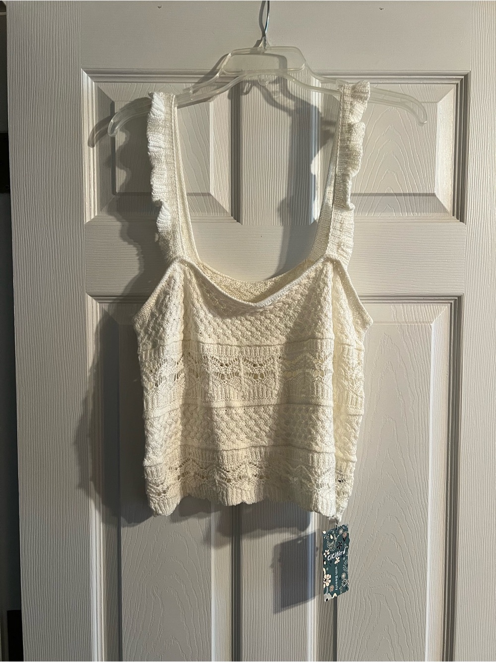 Women’s Cream Crochet Tank Top - Lightweight Summer Knit Bridal Boho